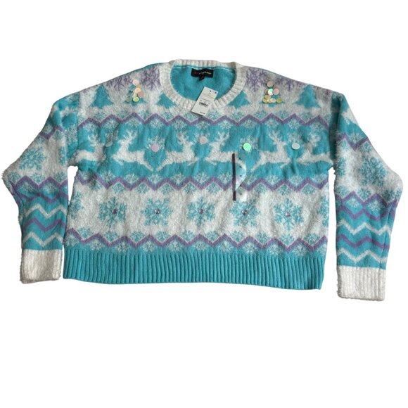 Ugly Christmas Sweater With Reindeer & Snowflake Design By 33 Degrees XL blue - Picture 2 of 14